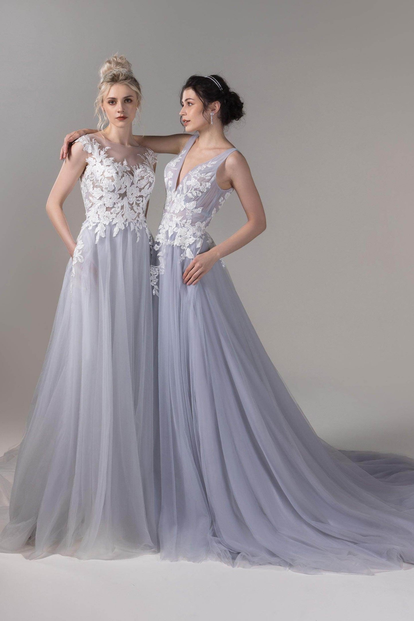 A-Line Court Train Lace Tulle Wedding Dress CW2811 - COCOMELODY