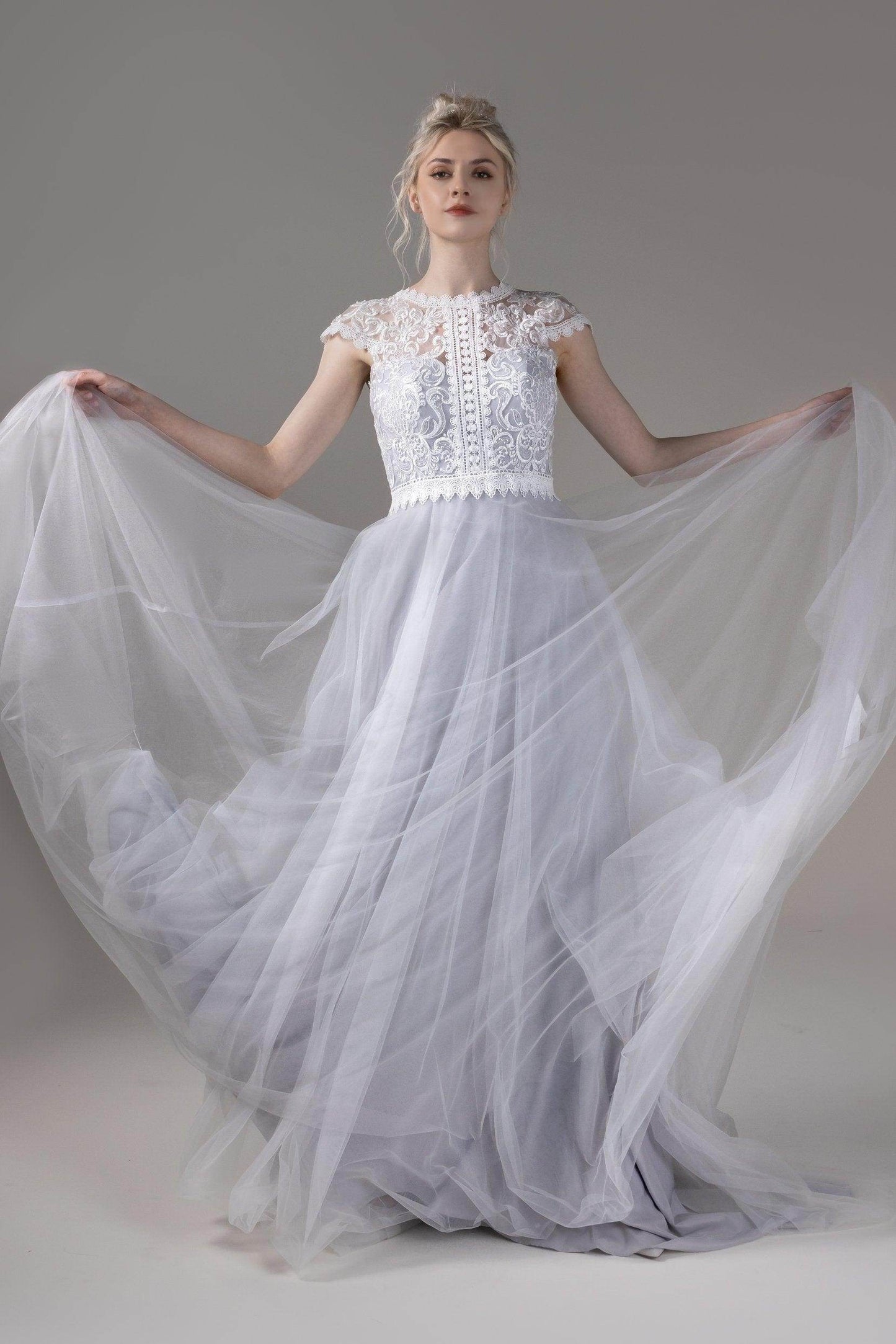 A-Line Court Train Lace Tulle Wedding Dress CW2812