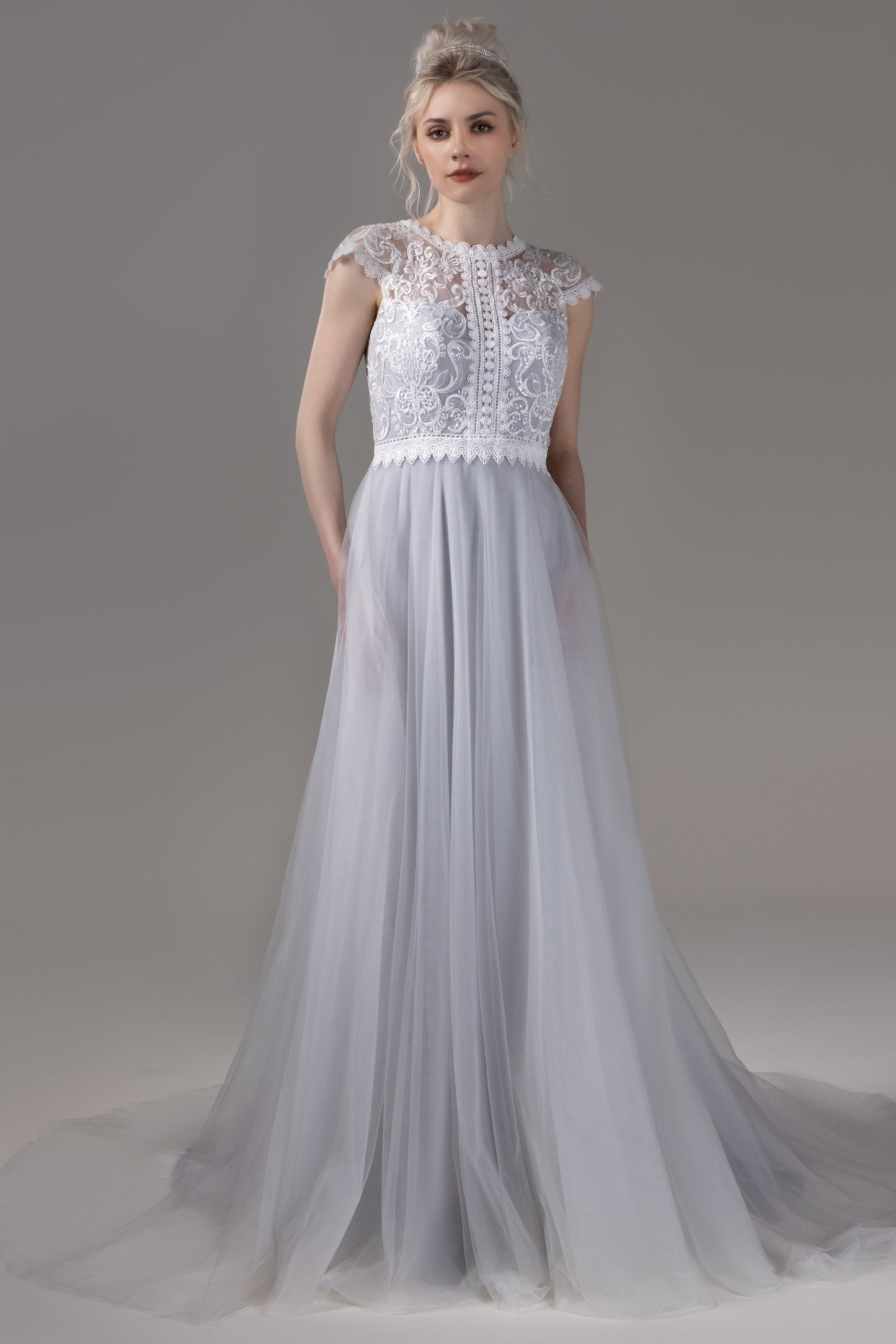 A-Line Court Train Lace Tulle Wedding Dress CW2812