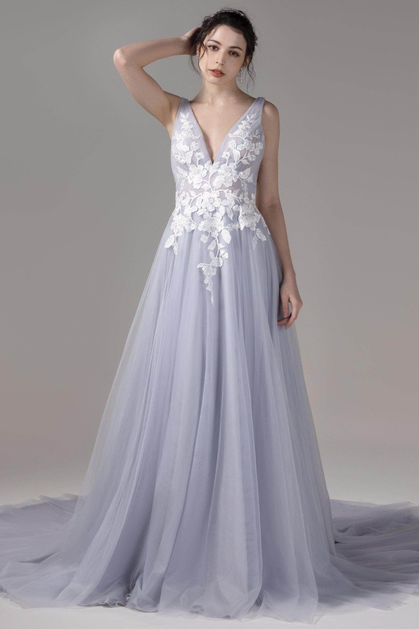 A-Line Court Train Lace Tulle Wedding Dress CW2813 - COCOMELODY