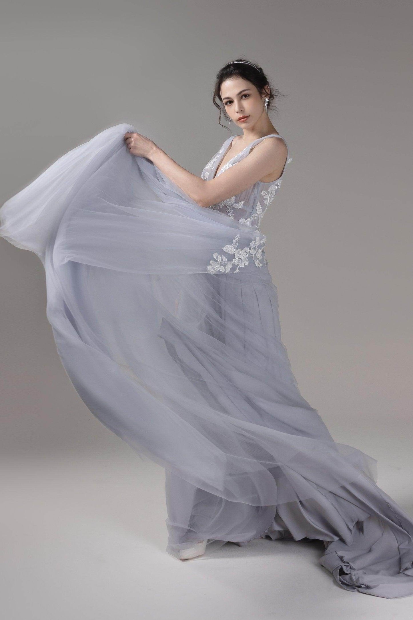 A-Line Court Train Lace Tulle Wedding Dress CW2813 - COCOMELODY