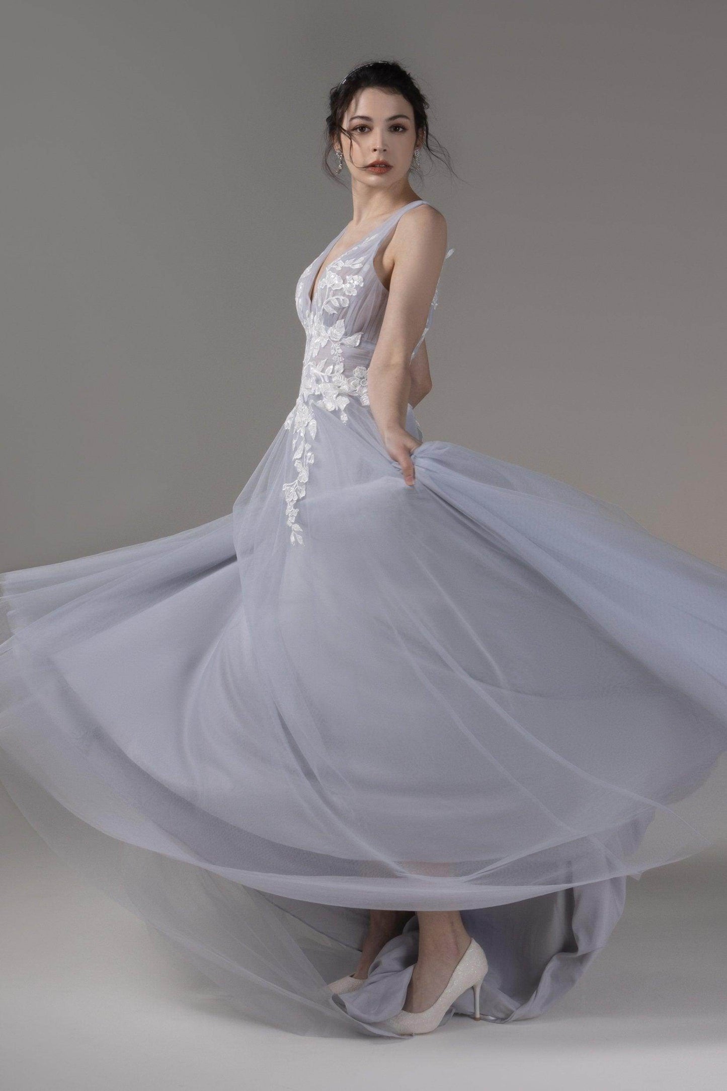 A-Line Court Train Lace Tulle Wedding Dress CW2813 - COCOMELODY