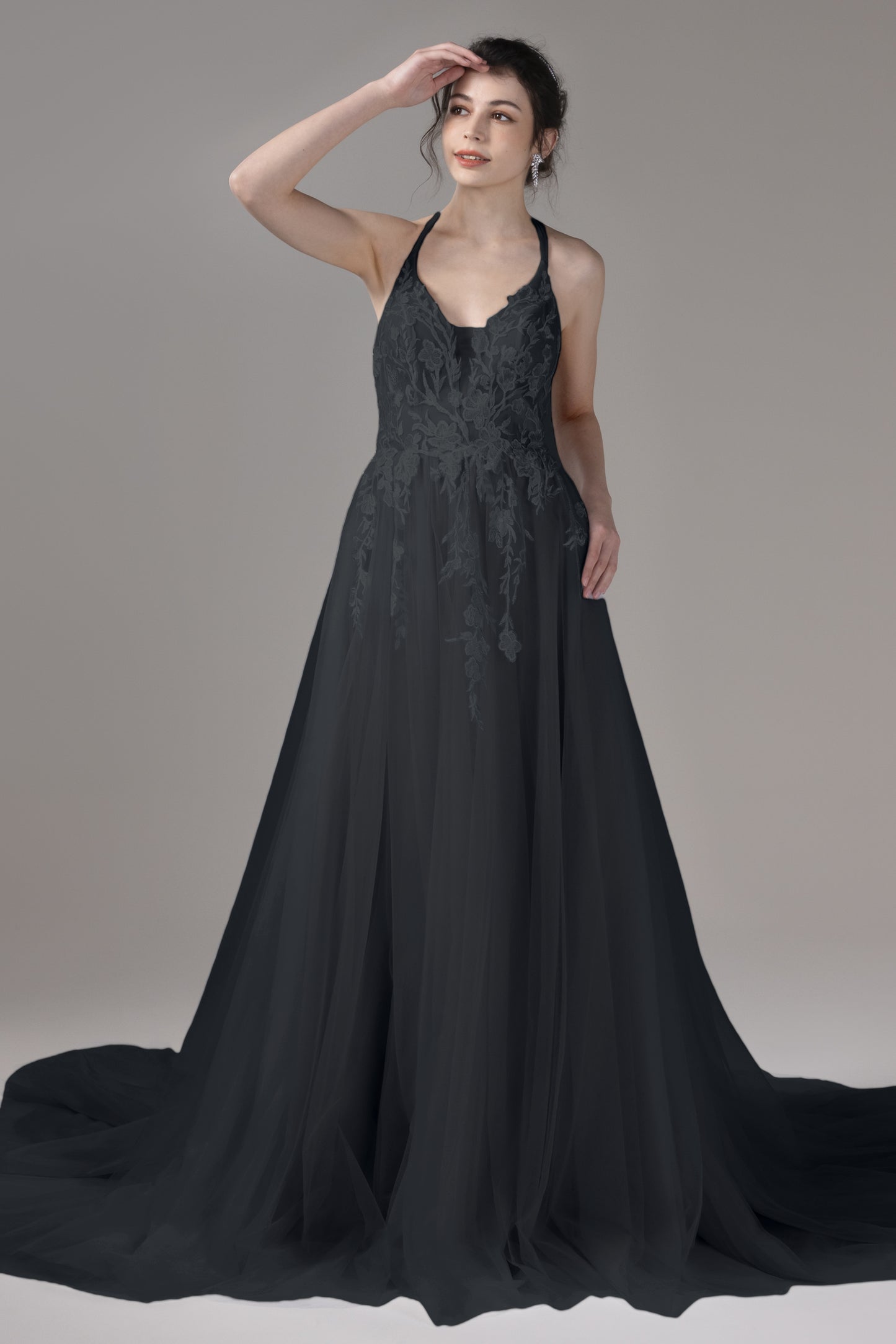 A-Line Court Train Lace Tulle Wedding Dress CW2814