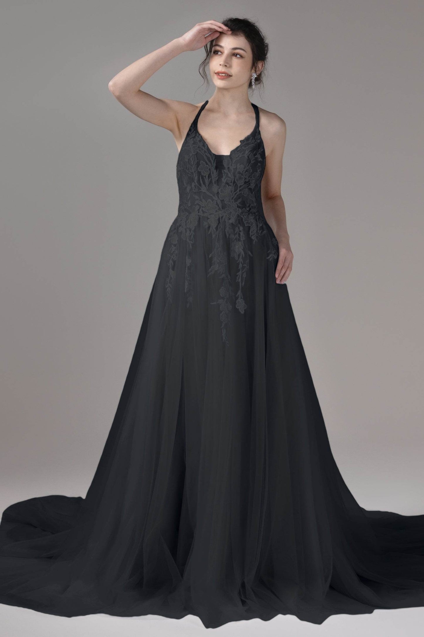A-Line Court Train Lace Tulle Wedding Dress CW2814 - COCOMELODY
