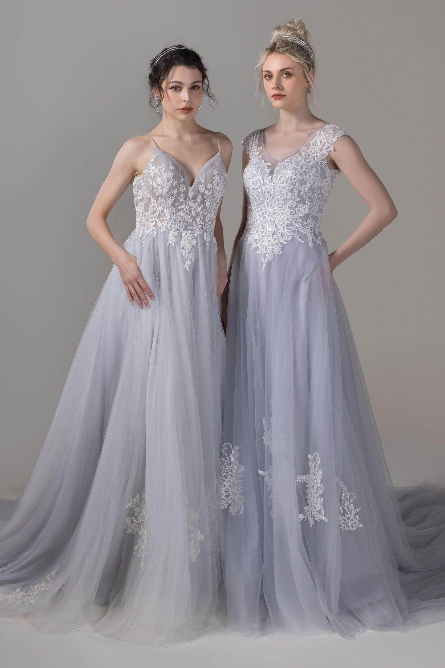 A-Line Chapel Train Lace Tulle Wedding Dress CW2815 - COCOMELODY