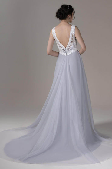 A-Line Chapel Train Lace Tulle Wedding Dress CW2816 - COCOMELODY