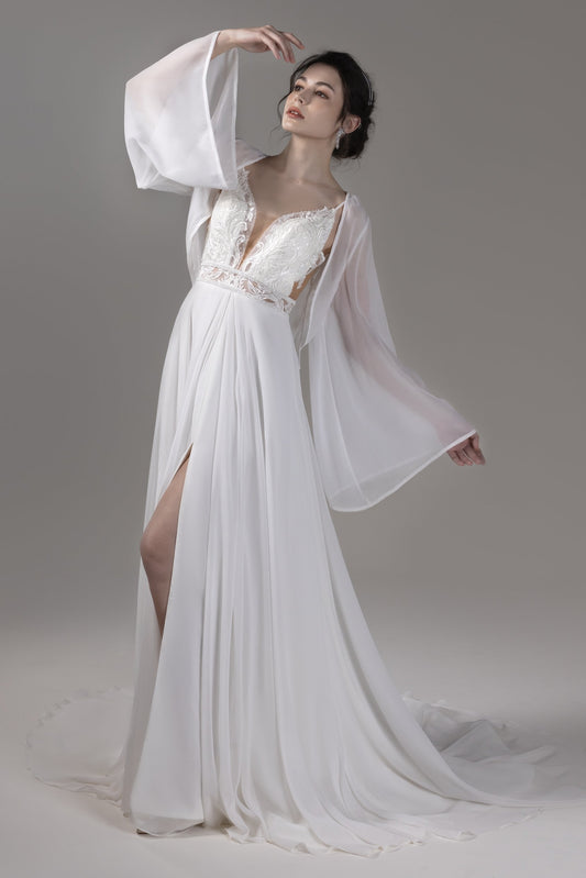 A-Line Court Train Lace Chiffon Wedding Dress CW2819