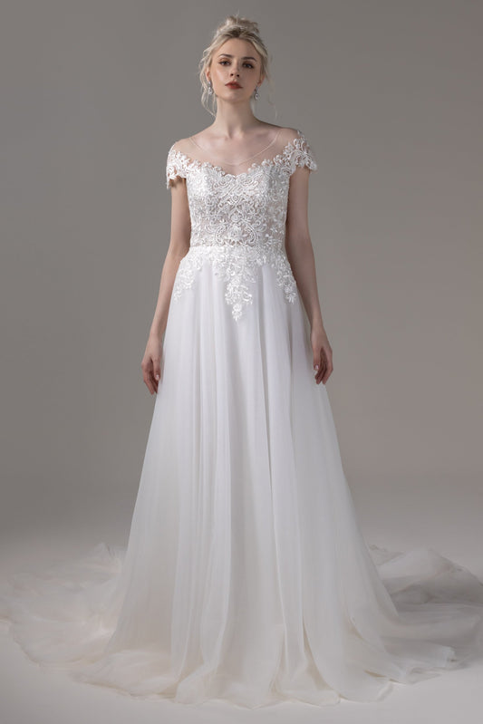 A-Line Court Train Lace Tulle Wedding Dress CW2825