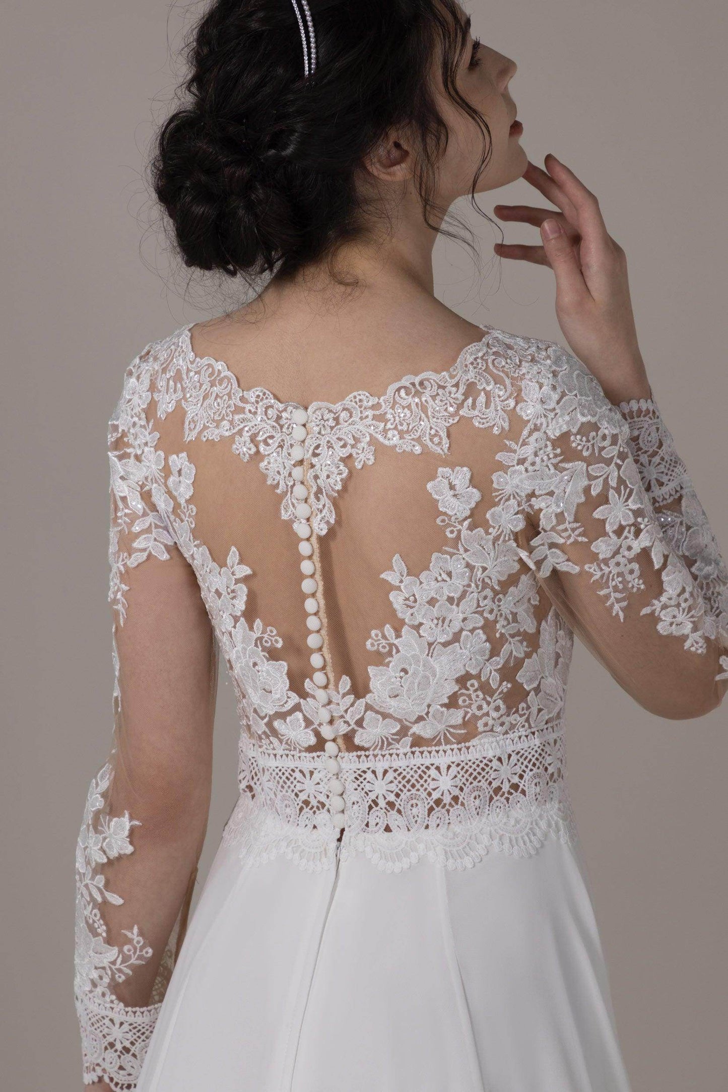 A-Line Chapel Train Lace Chiffon Wedding Dress CW2830 - COCOMELODY
