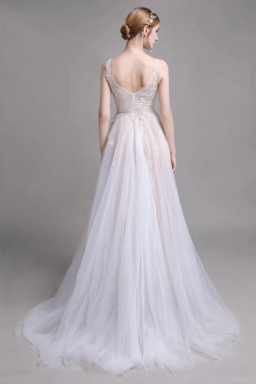 A-Line Sweep-Brush Train Lace Wedding Dress CW2957