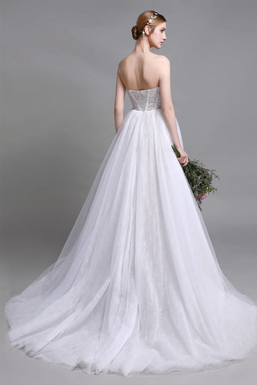 A-Line Sweep-Brush Train Lace Wedding Dress CW2958