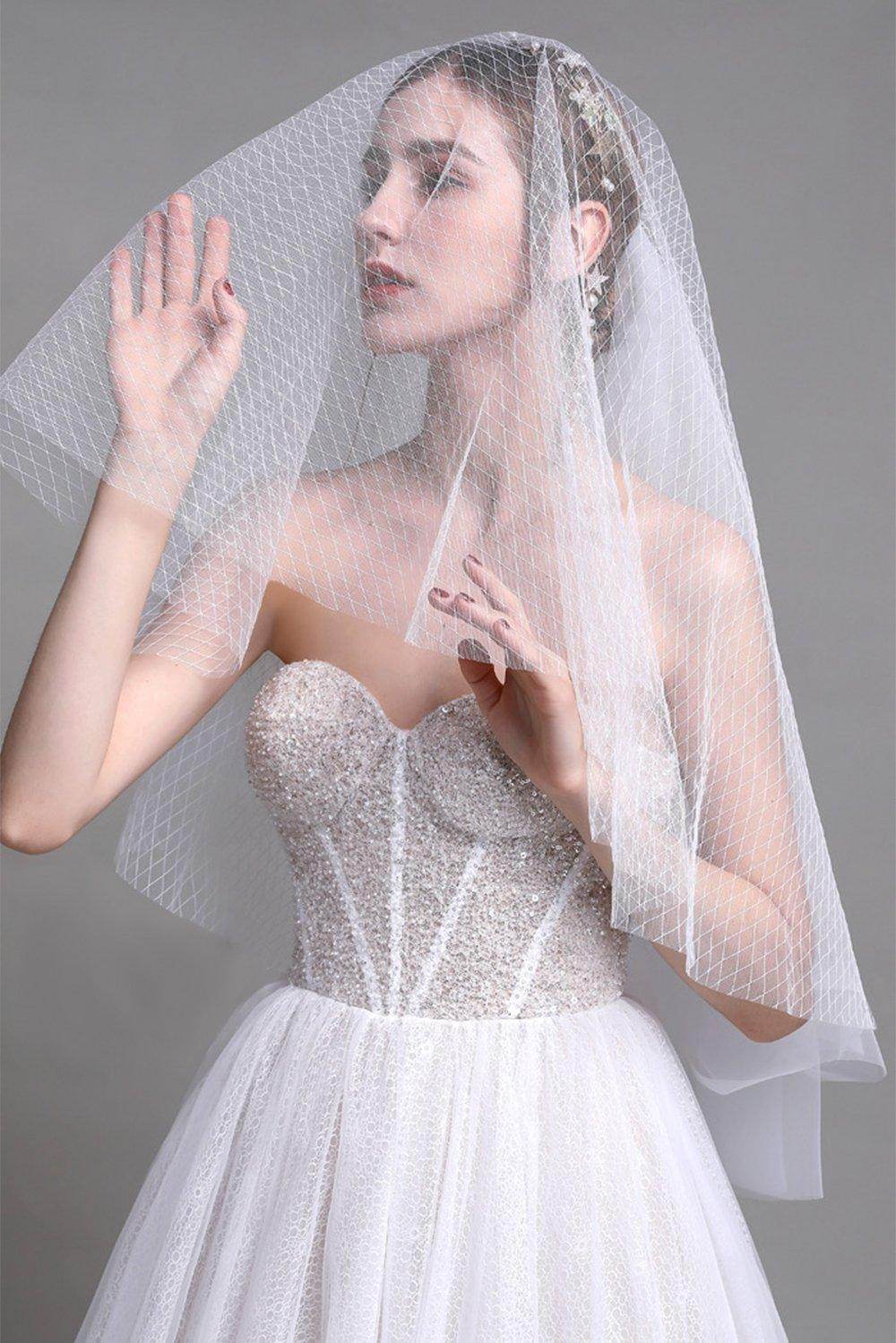 A-Line Sweep-Brush Train Lace Wedding Dress CW2958 - COCOMELODY