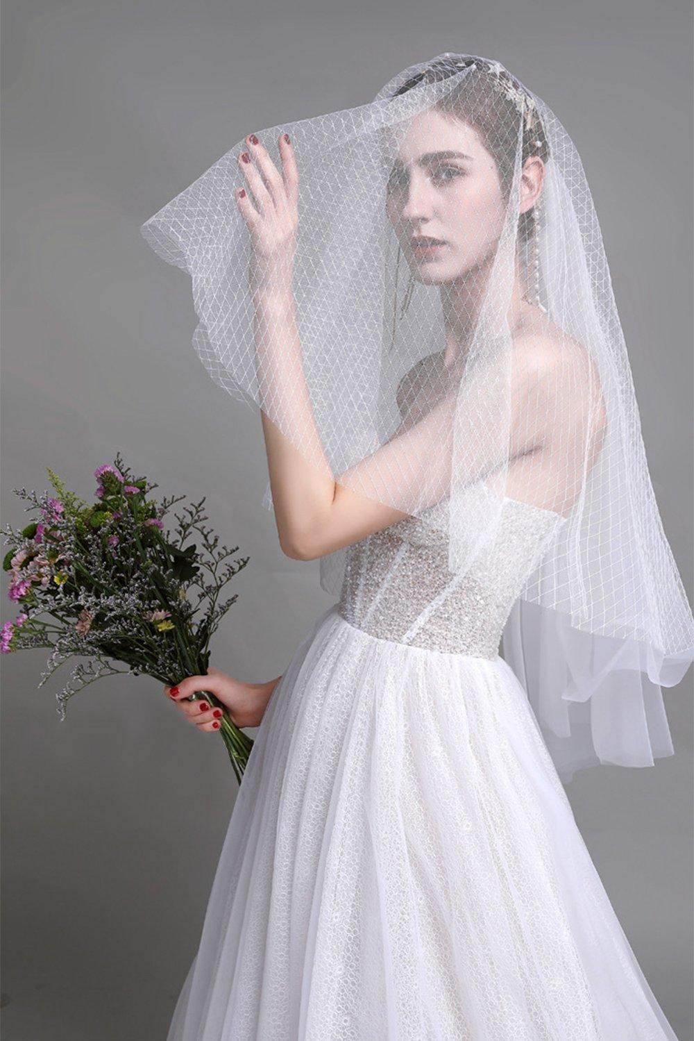 A-Line Sweep-Brush Train Lace Wedding Dress CW2958 - COCOMELODY