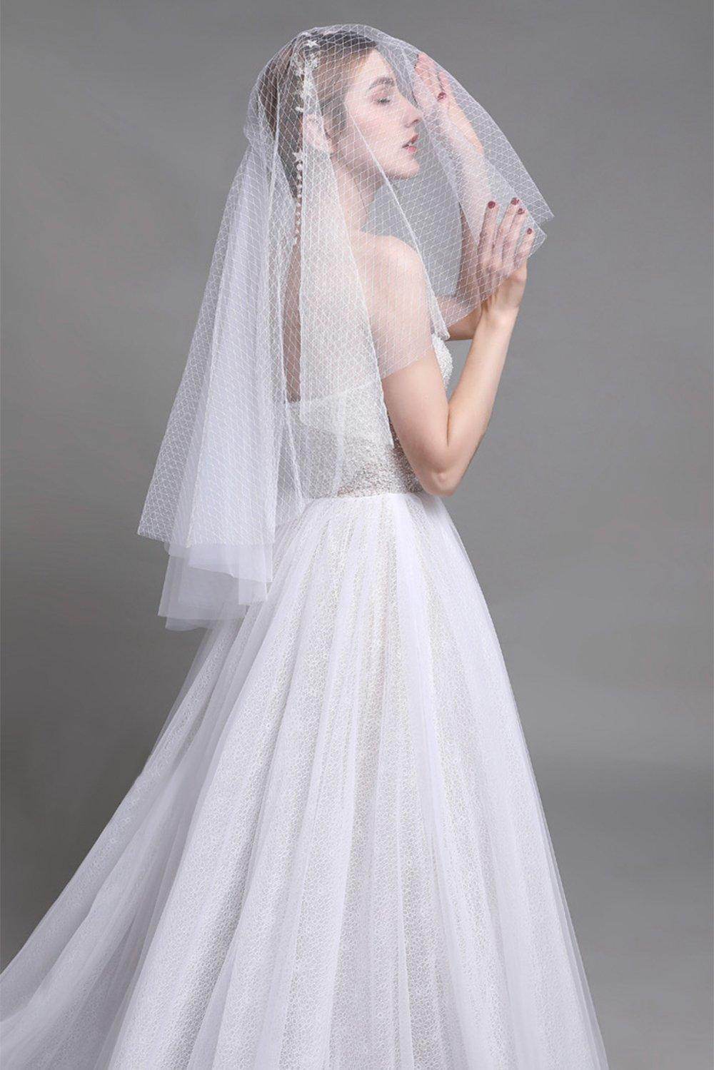 A-Line Sweep-Brush Train Lace Wedding Dress CW2958 - COCOMELODY