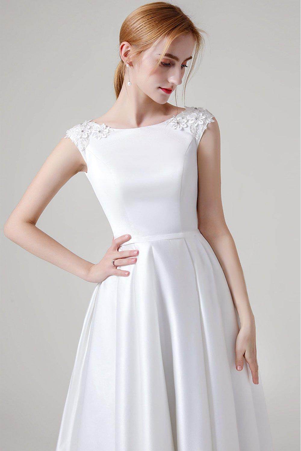 A-Line Sweep-Brush Train Satin Wedding Dress CW2959CR - COCOMELODY
