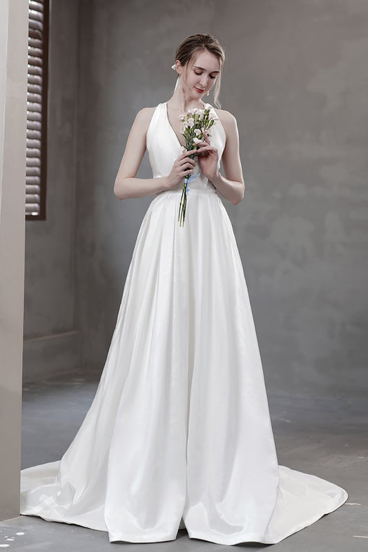 A-Line Sweep-Brush Train Taffeta Wedding Dress CW2963