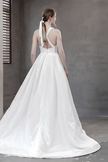 A-Line Sweep-Brush Train Taffeta Wedding Dress CW2963