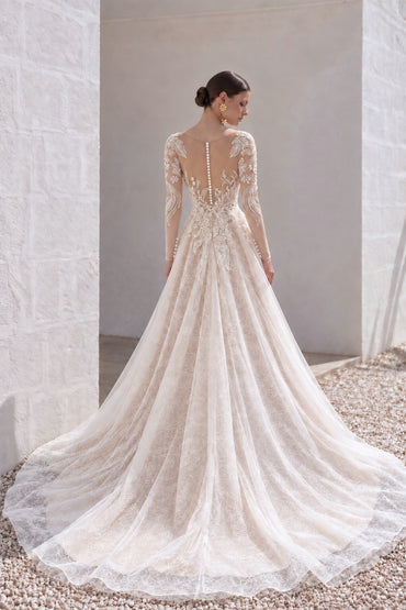 A-Line Court Train Sparkle Lace Wedding Dress CW3003