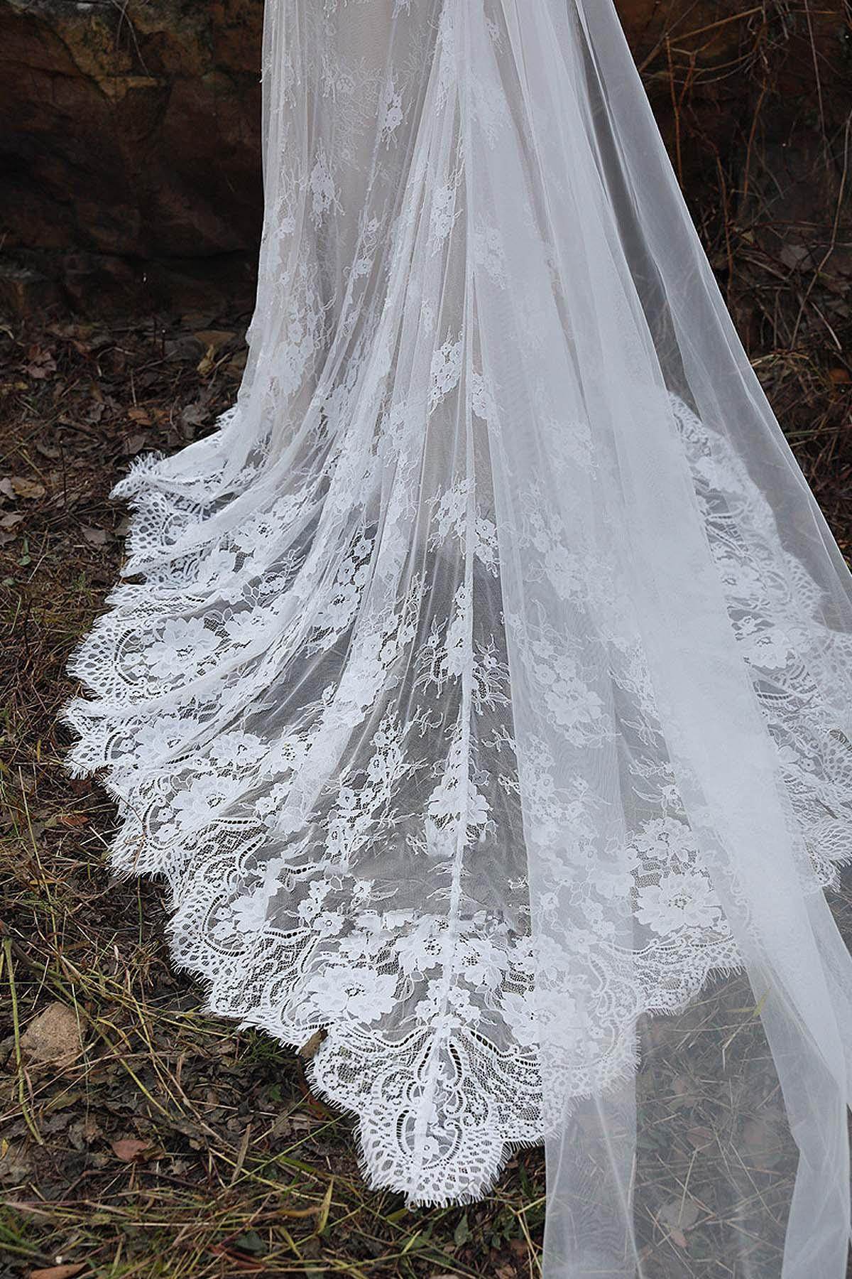 Sheath-Column Court Train Lace Wedding Dress CW3011 - COCOMELODY