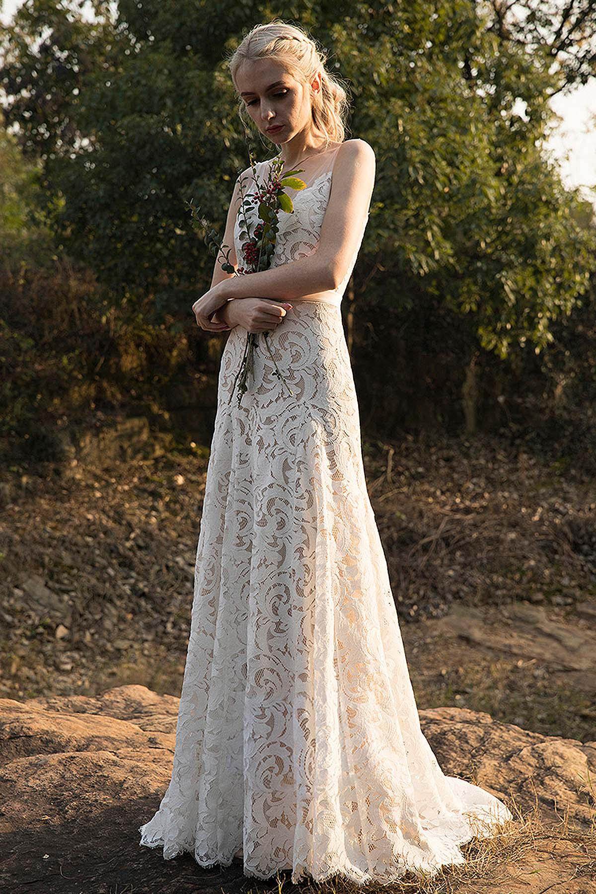 Sheath V-Neck Sweep-Brush Train Lace Wedding Dress COCOMELODY CW3012, 25 Days / As Picture:Ivory/Nude / US6-UK8-EUR36 Sheath V-Neck Sweep-Brush Train Lace Wedding Dress COCOMELODY CW3012, 25 Days / As Picture:Ivory/Nude / US6-UK8-EUR36