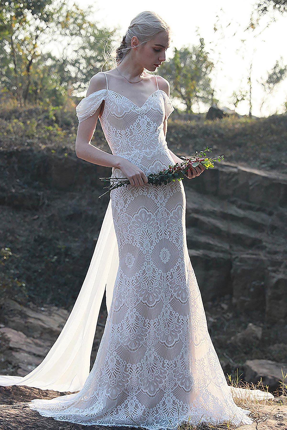 romantic lace trumpet wedding dress Lace Appliques Strapless Trumpet Long Train Wedding Dress