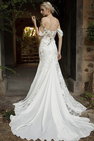 Trumpet Court Train Lace Chiffon Wedding Dress CW3018 - COCOMELODY