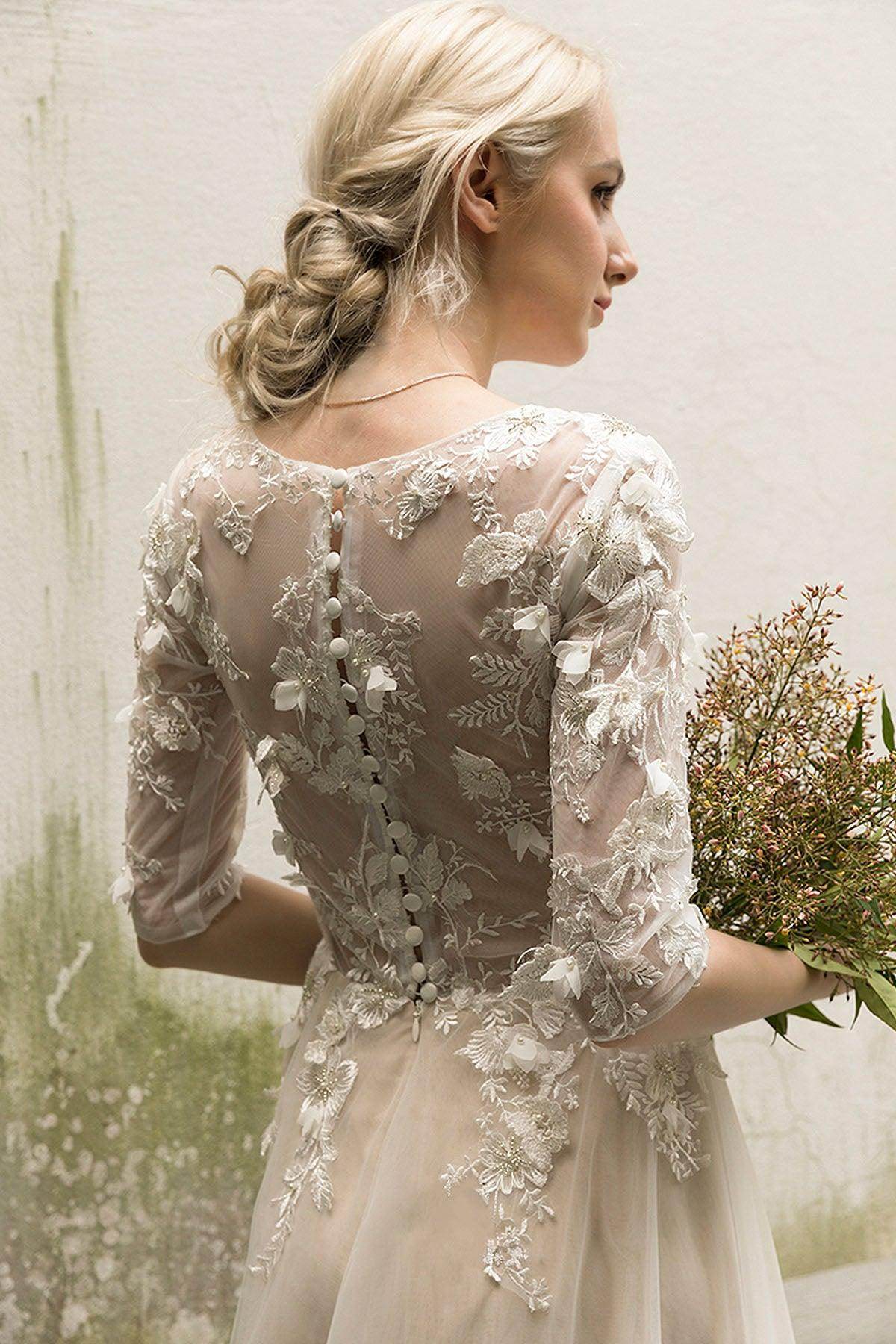 A-Line Sweep-Brush Train Tulle Wedding Dress CW3019 - COCOMELODY