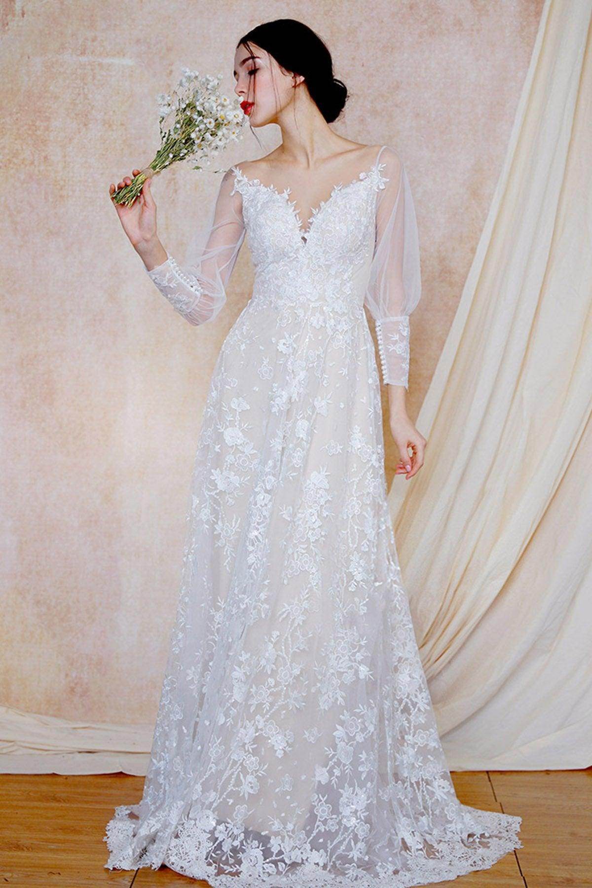 A-Line Illusion Sweep-Brush Train Lace Zipper Wedding Dress COCOMELODY CW3032, 25 Days / As Picture:Ivory/Nude / US0-UK2-EUR30 A-Line Illusion Sweep-Brush Train Lace Zipper Wedding Dress COCOMELODY CW3032, 25 Days / As Picture:Ivory/Nude / US0-UK2-EUR30