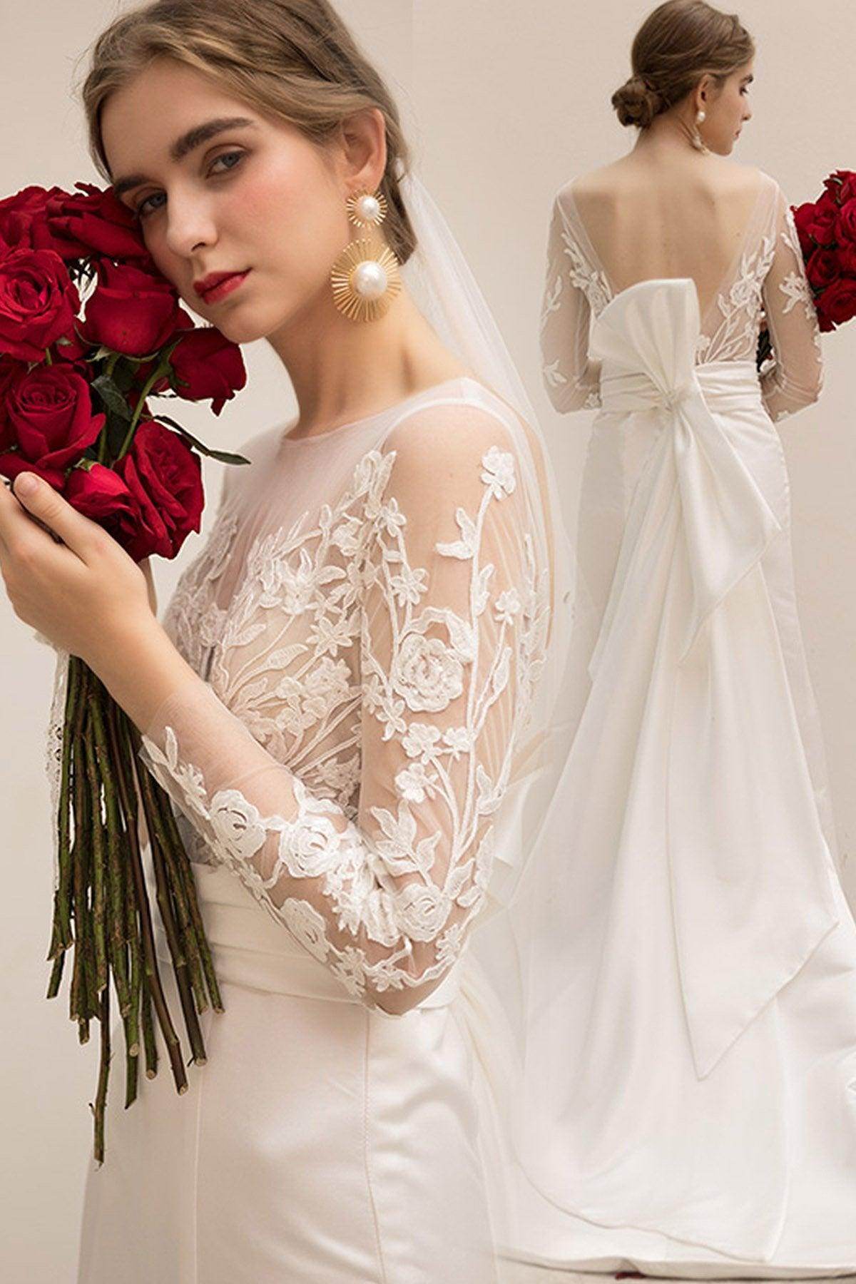 Trumpet-Mermaid Sweep-Brush Train Satin Wedding Dress CW3037 - COCOMELODY