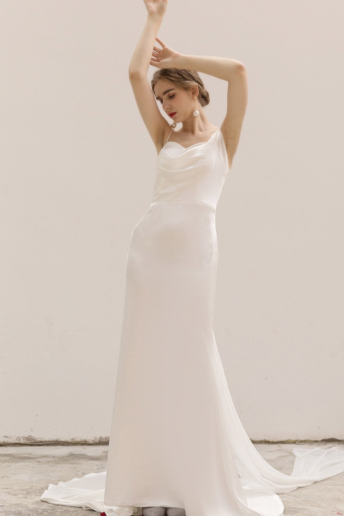 Sheath-Column Sweep-Brush Train Satin Wedding Dress CW3039