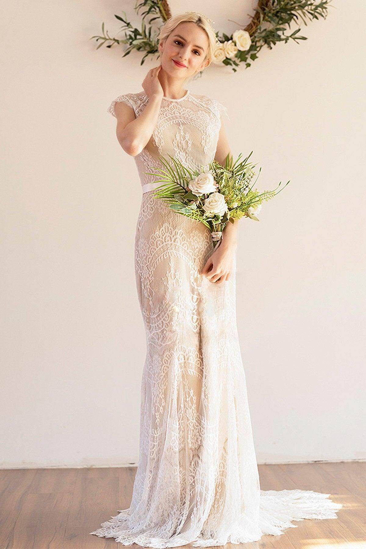 Trumpet-Mermaid Sweep-Brush Train Lace Wedding Dress CW3041 - COCOMELODY