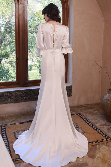 Trumpet-Mermaid Sweep-Brush Train Satin Wedding Dress CW3049 - COCOMELODY