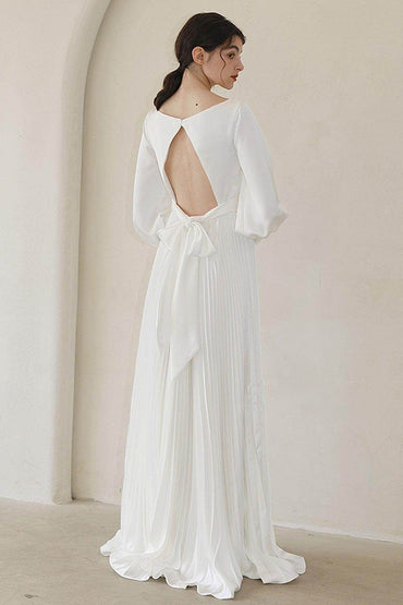 A-Line Sweep-Brush Train Crushed Material Wedding Dress CW3051 - COCOMELODY