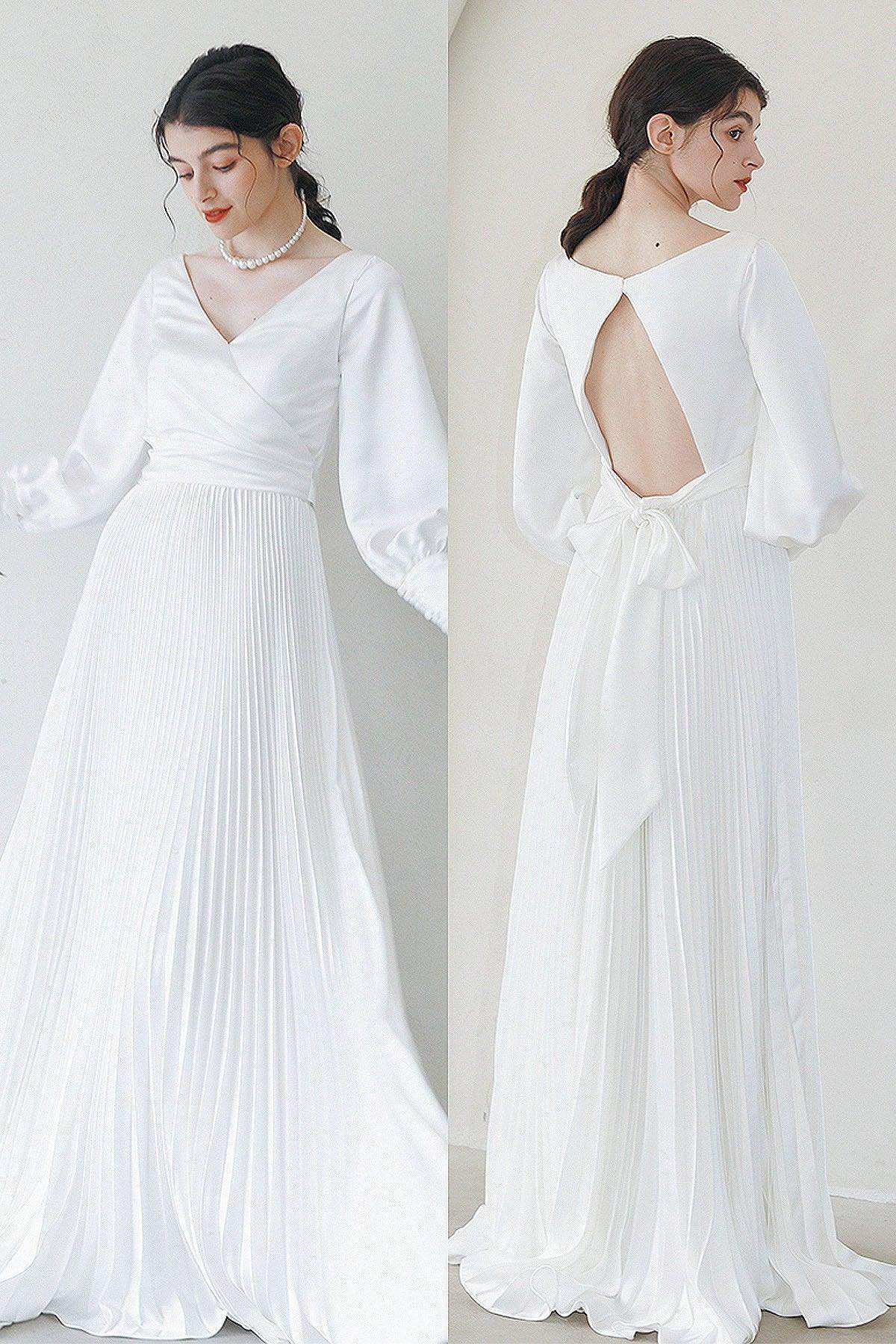 A-Line Sweep-Brush Train Crushed Material Wedding Dress CW3051 - COCOMELODY