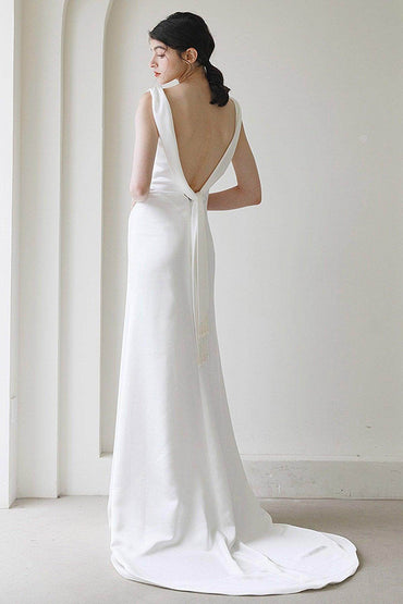 Trumpet-Mermaid Sweep-Brush Train Satin Wedding Dress CW3052 - COCOMELODY