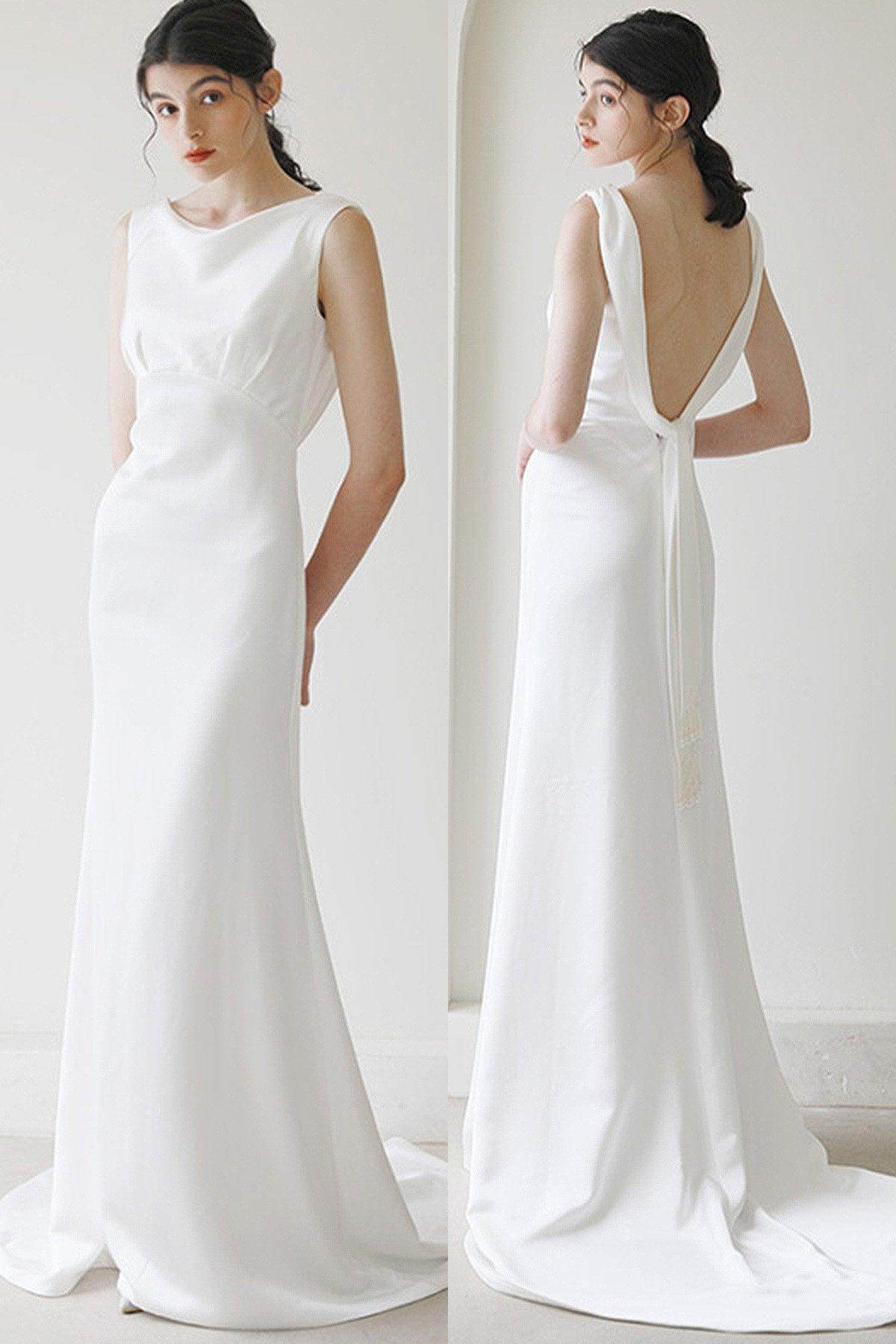 Trumpet-Mermaid Sweep-Brush Train Satin Wedding Dress CW3052 - COCOMELODY