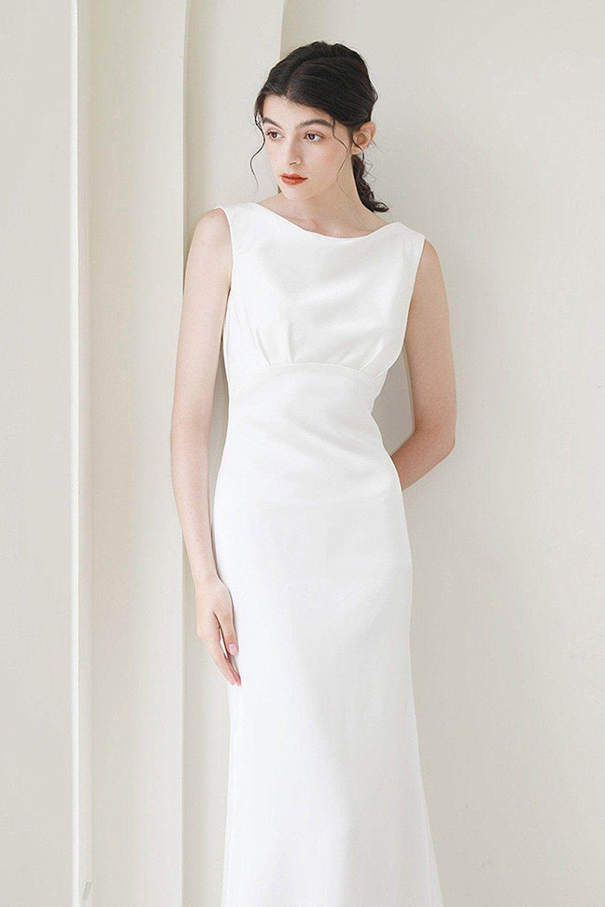 Trumpet-Mermaid Sweep-Brush Train Satin Wedding Dress CW3052 - COCOMELODY