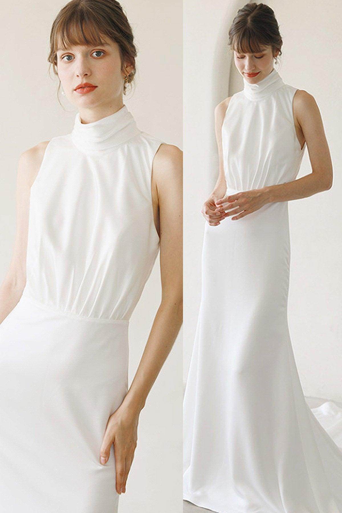 Trumpet-Mermaid Sweep-Brush Train Satin Wedding Dress CW3054 - COCOMELODY