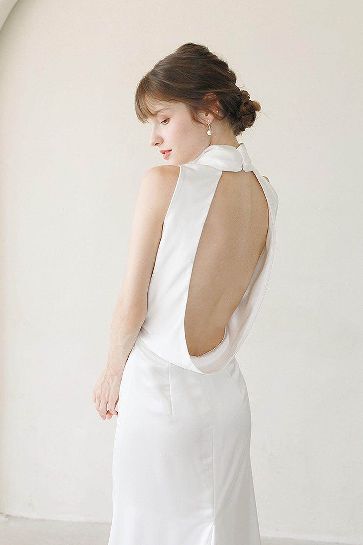 Trumpet-Mermaid Sweep-Brush Train Satin Wedding Dress CW3054 - COCOMELODY