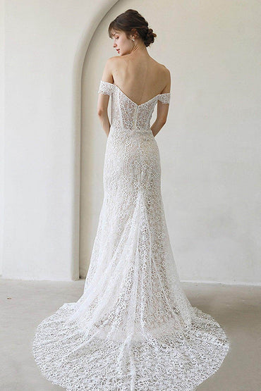 Trumpet-Mermaid Sweep-Brush Train Lace Wedding Dress CW3058 - COCOMELODY