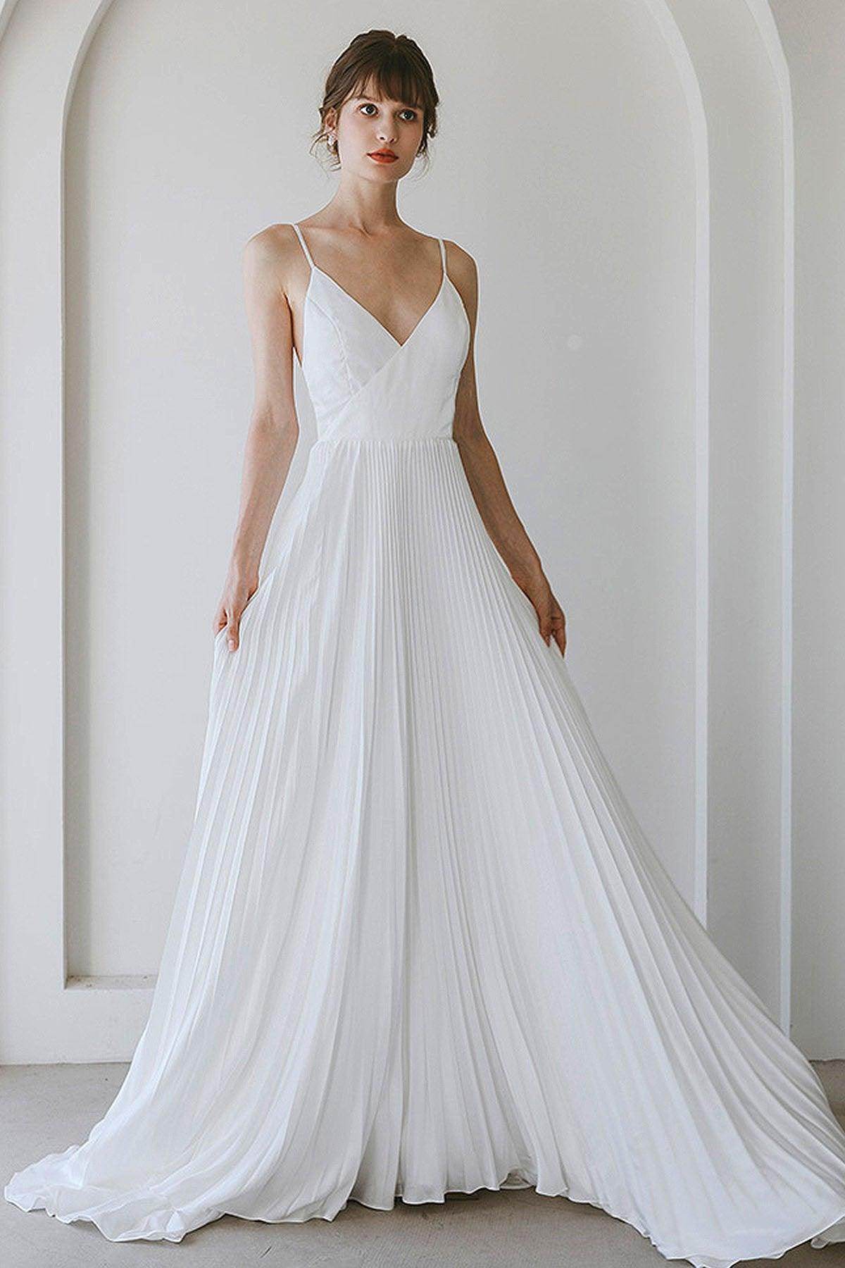 A-Line Sweep-Brush Train Crushed Material Wedding Dress CW3059 - COCOMELODY