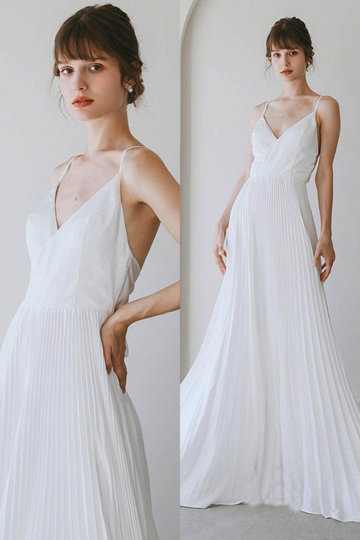 A-Line Sweep-Brush Train Crushed Material Wedding Dress CW3059 - COCOMELODY