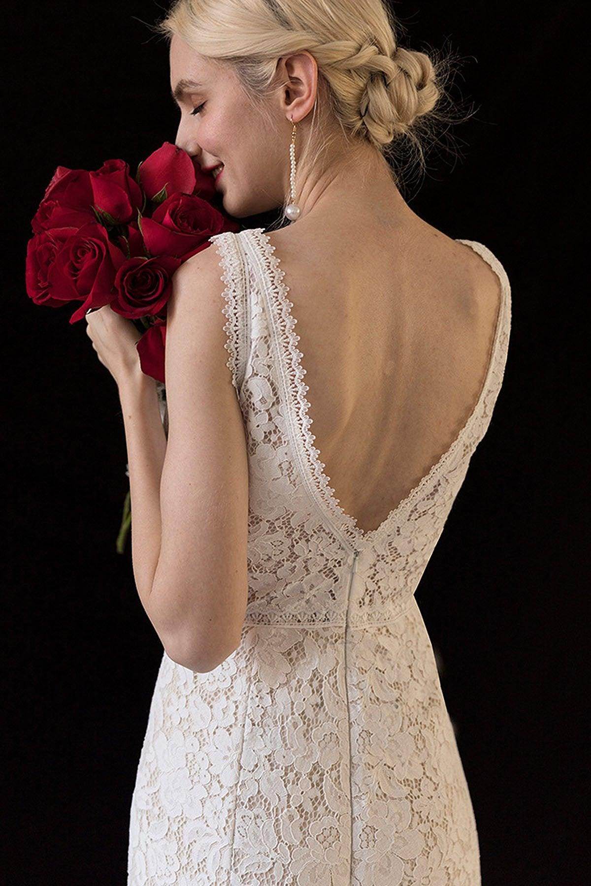Trumpet-Mermaid Sweep-Brush Train Lace Wedding Dress CW3060 - COCOMELODY