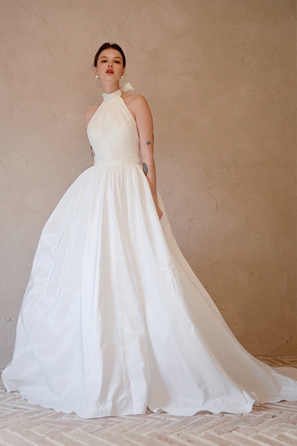 A-Line Sweep-Brush Train Taffeta Wedding Dress CW3064