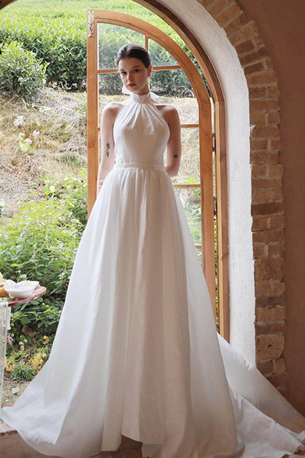 A-Line Sweep-Brush Train Taffeta Wedding Dress CW3064