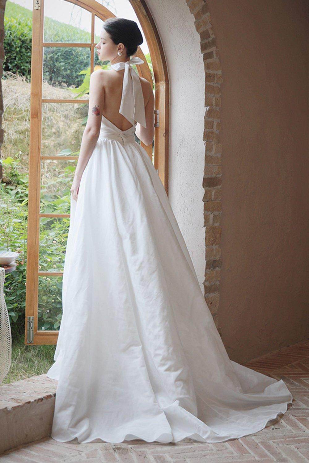 A-Line Sweep-Brush Train Taffeta Wedding Dress CW3064 - COCOMELODY