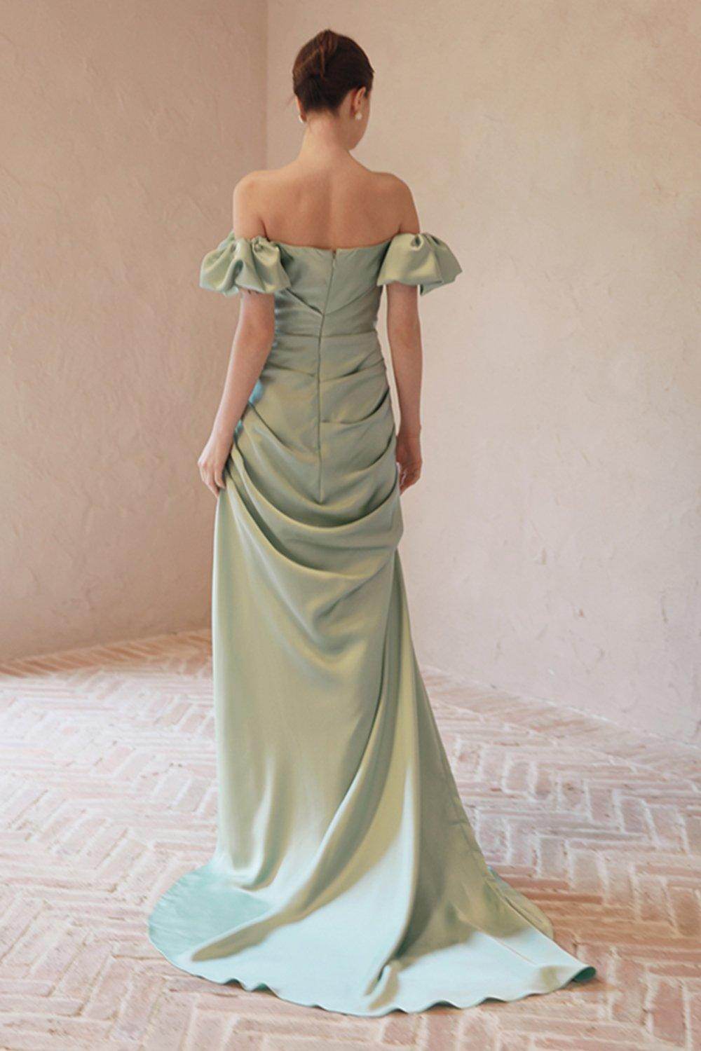Sheath-Column Sweep-Brush Train Satin Wedding Dress CW3066 - COCOMELODY