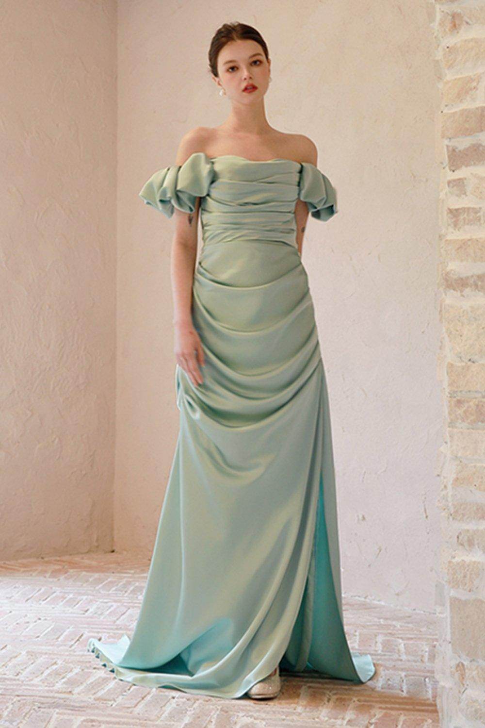 Sheath-Column Sweep-Brush Train Satin Wedding Dress CW3066 - COCOMELODY