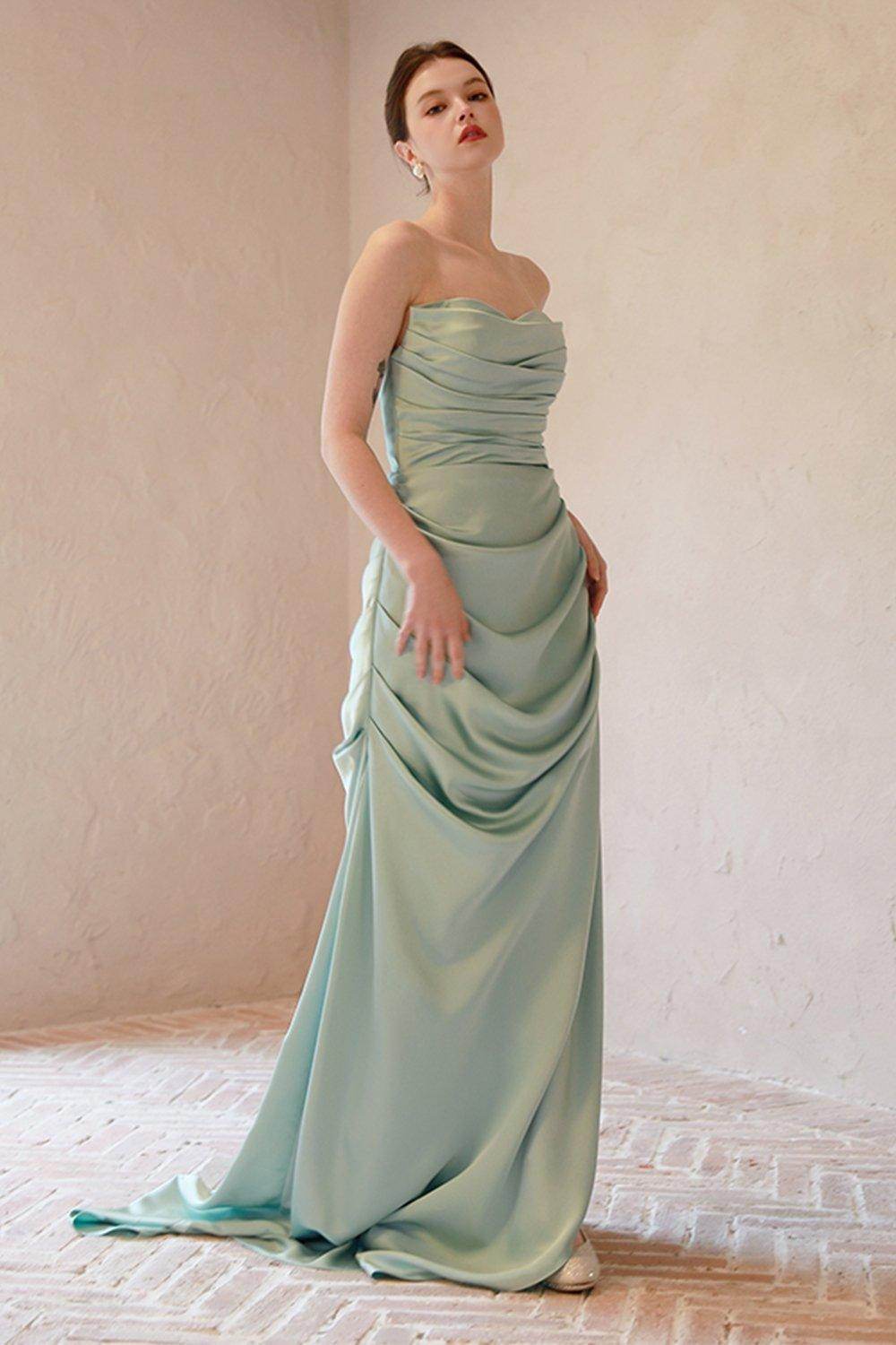 Sheath-Column Sweep-Brush Train Satin Wedding Dress CW3066 - COCOMELODY