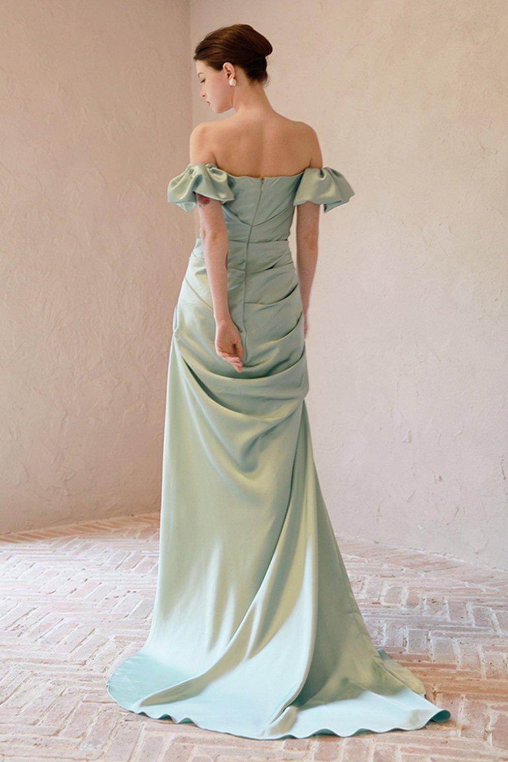 Sheath-Column Sweep-Brush Train Satin Wedding Dress CW3066 - COCOMELODY